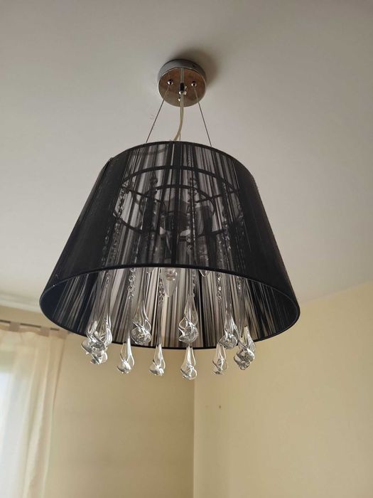 Lampa wisząca glamour żyrandol czarny abażur kryształki GRATIS żarówki