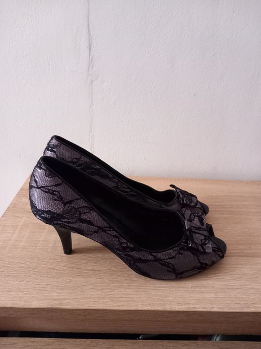 Szpilki damskie czarno szare roz.40 wymiary opis