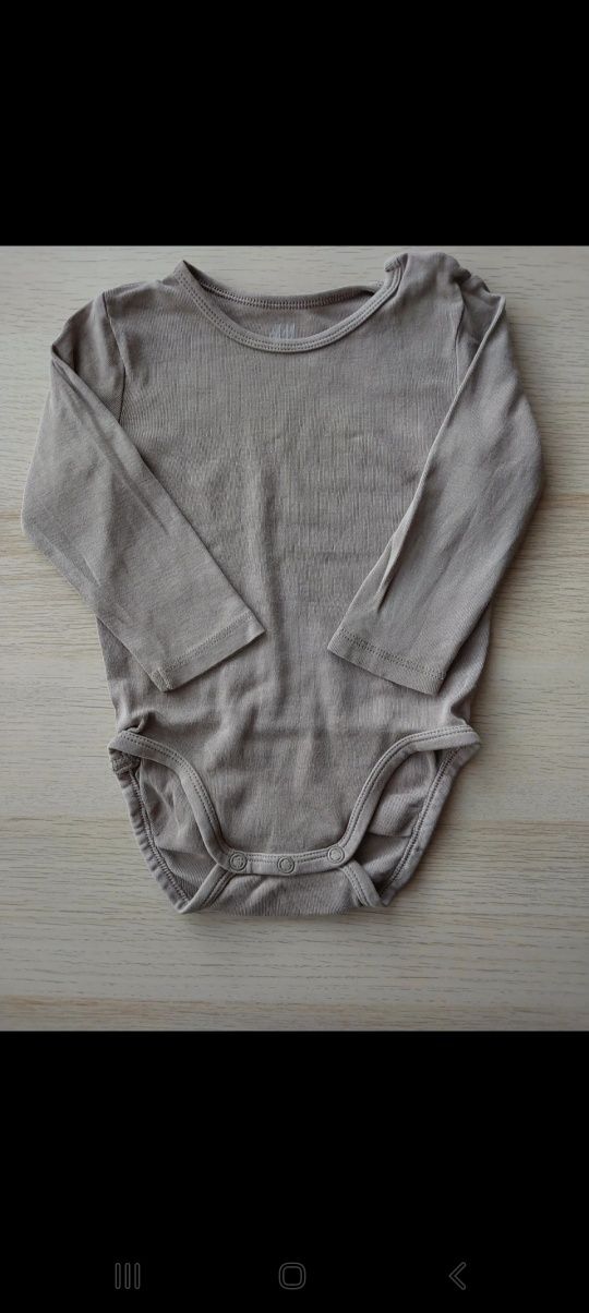 4 body długi rękaw Fox&bunny H&M 74 białe granatowe szare w paski beż