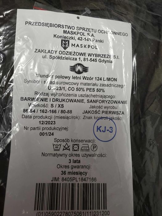 Mundur Wojskowy/Polowy S/XS wzór 124 MON