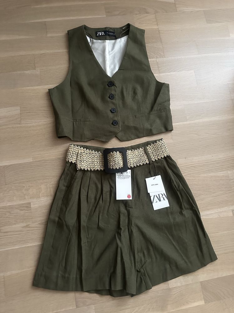 Комплект Zara, шорти і жилетка, льон.