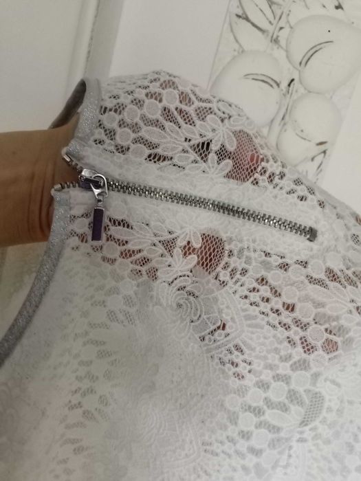 jak NOWA koronkowa biała bluzka Promod 40 L letnia elegancka ażurowa