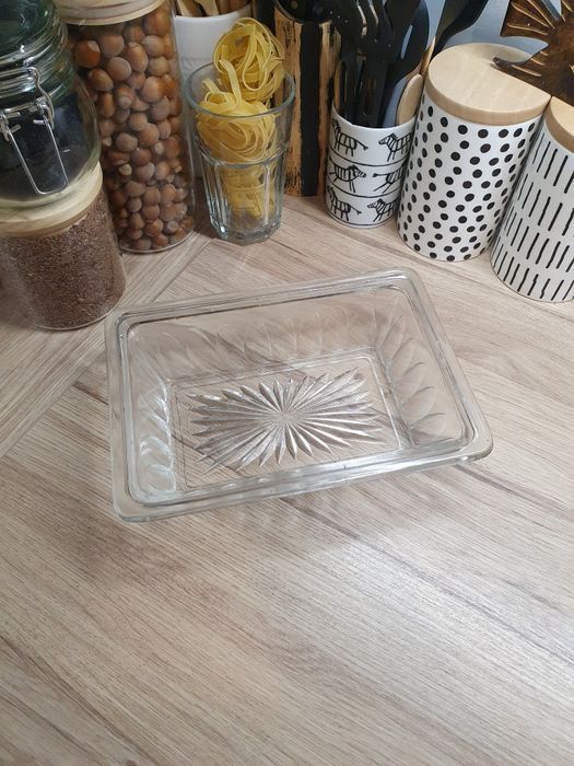 Szklana misa śledziowka stara taca PRL półmisek szkło