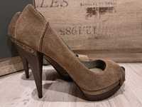 Zara Collection zamszowe szpilki open toe platforma r. 41