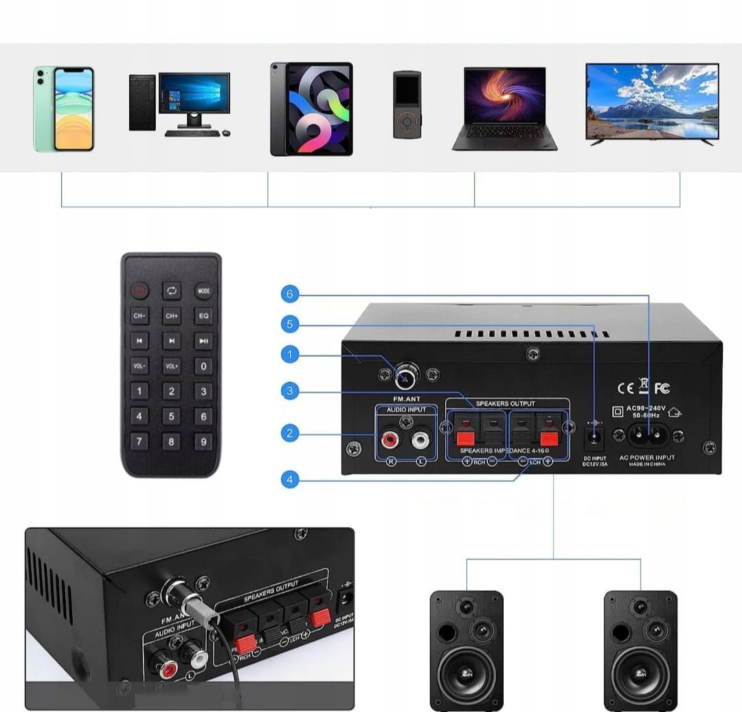 Amplituner wzmacniacz stereo Bluetooth radio AK45 40W