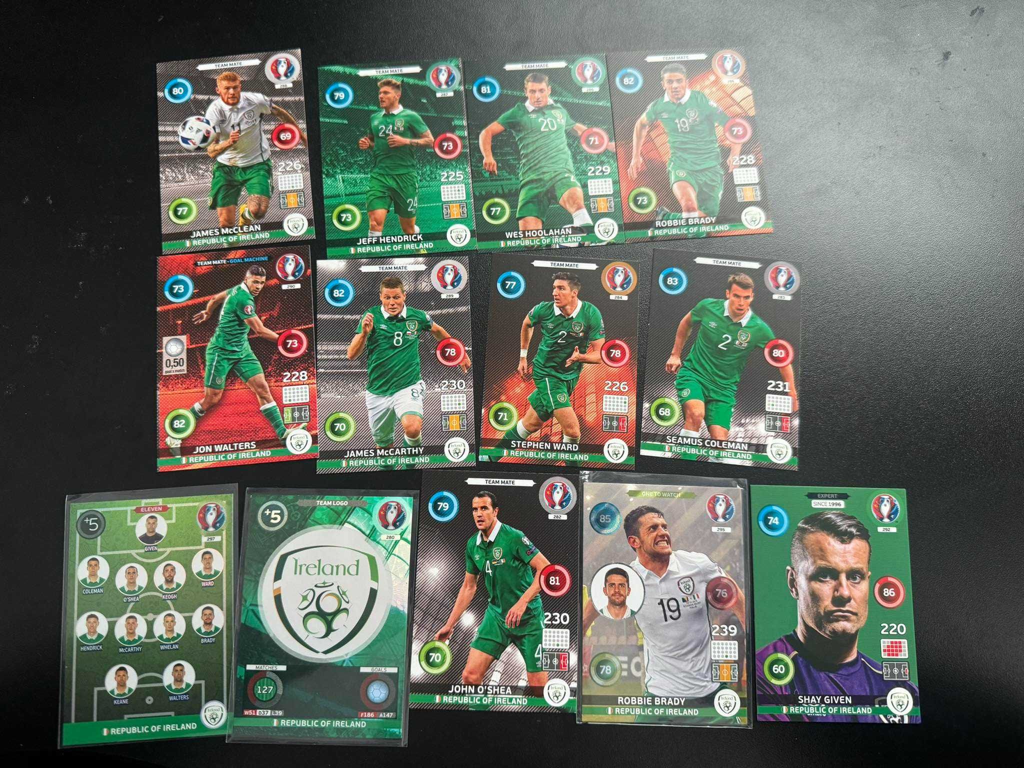 Kompletny Zestaw kart bazowych Euro 2016 Panini Irlandia inne świecące