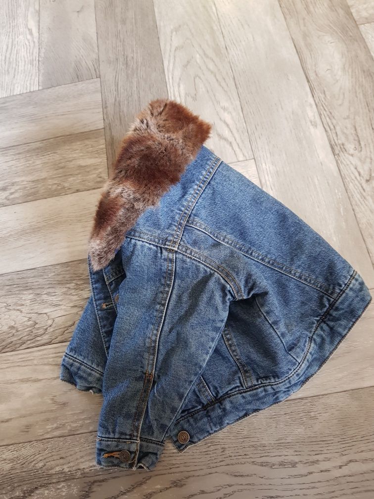 Kurtka jeansowa denim ocieplana futerko