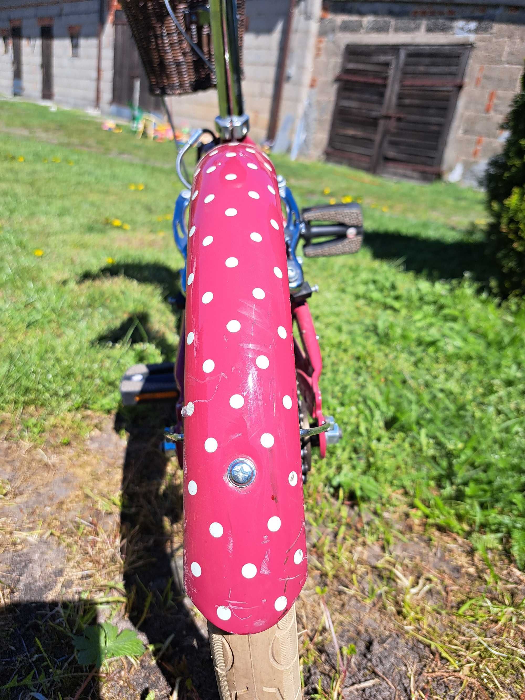 Śliczny rowerek Pendelton 16" retro w groszki z koszyczkiem