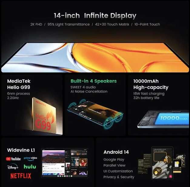 Ультратонкий Планшет Teclast T70 Blue 14" дюймів 8/256Gb 10000mAh 4G