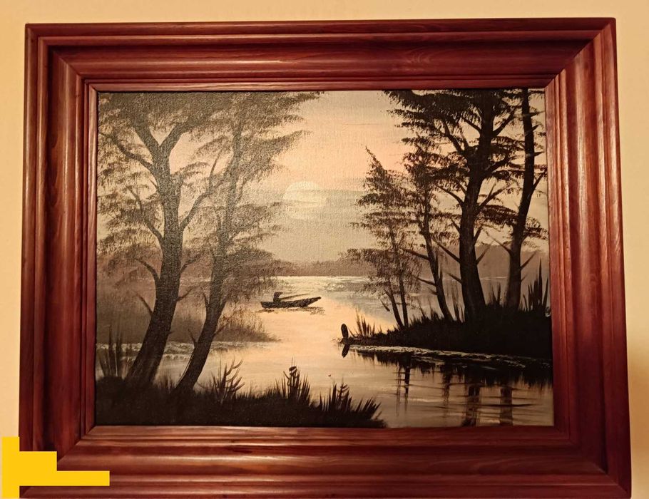 OBRAZ__Pejzaż_Nad Jeziorem o Zachodzie__Olej- Płótno__OKAZJA