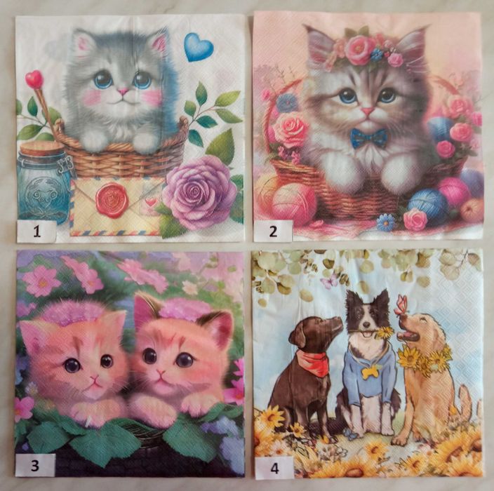Serwetki decoupage koty, psy zestaw C