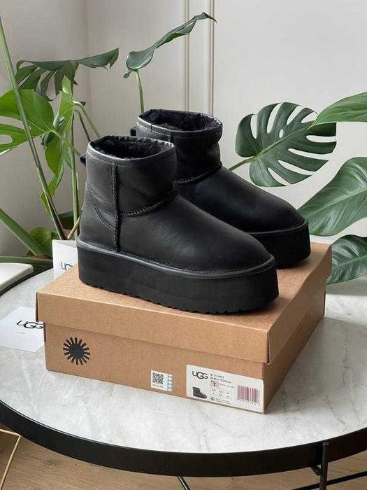 Угги/Угг/Уггі/Уги/Угі/UGG Australia Mini Platform Black/Шкіра Овчина