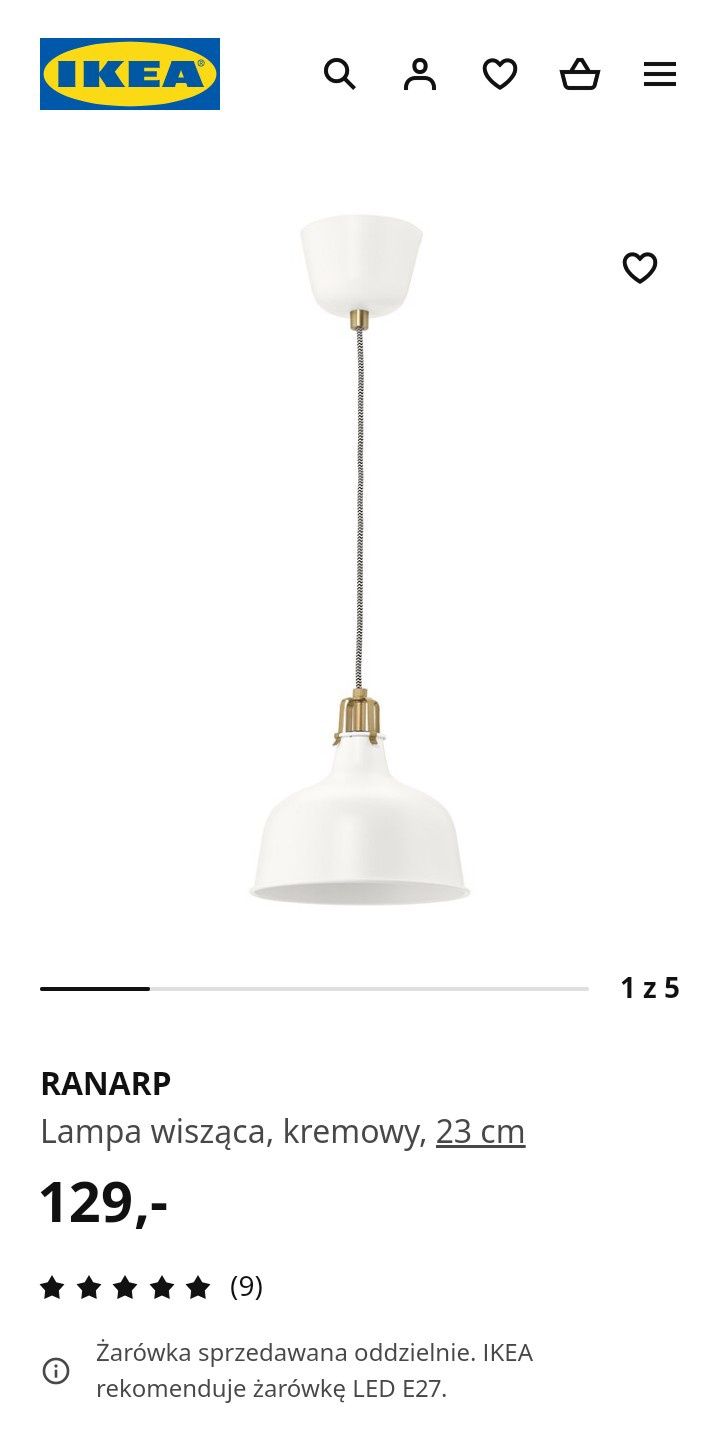 Lampa wisząca biała Ikea Ranarp