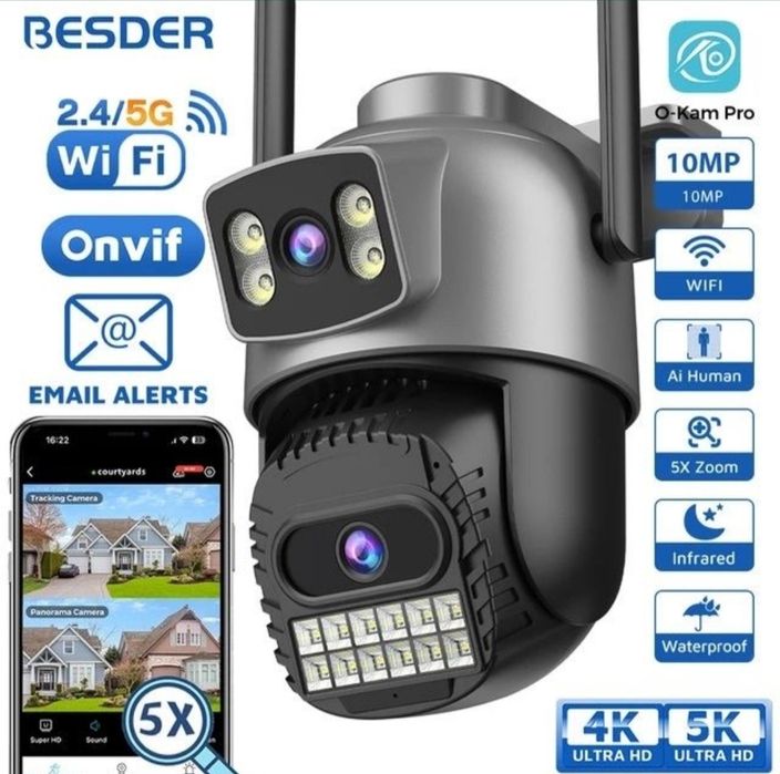 Вуличні камери відеоспостереження (видеонаблюдения) WiFi ptz 10mp 5+5