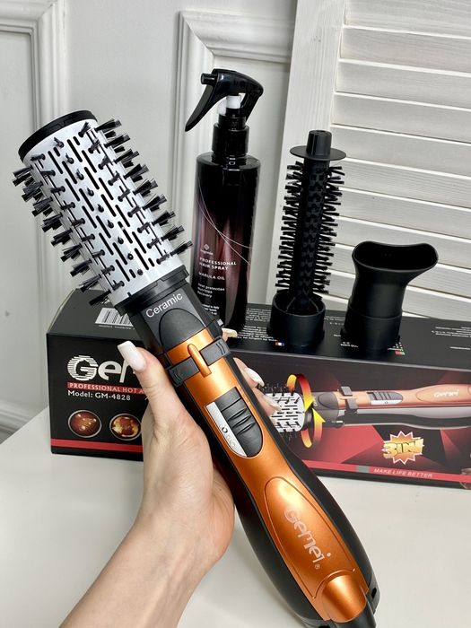 Фен щітка стайлер для волосся 3в1 Gemei GM-4828 поворотна