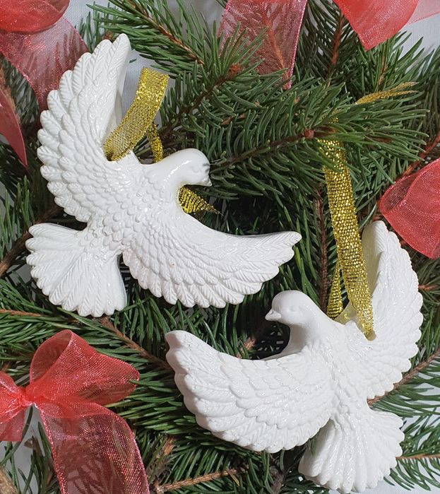 Горлиці (дикі голуби), ялинкова іграшка, гіпс, подарунок, свічки