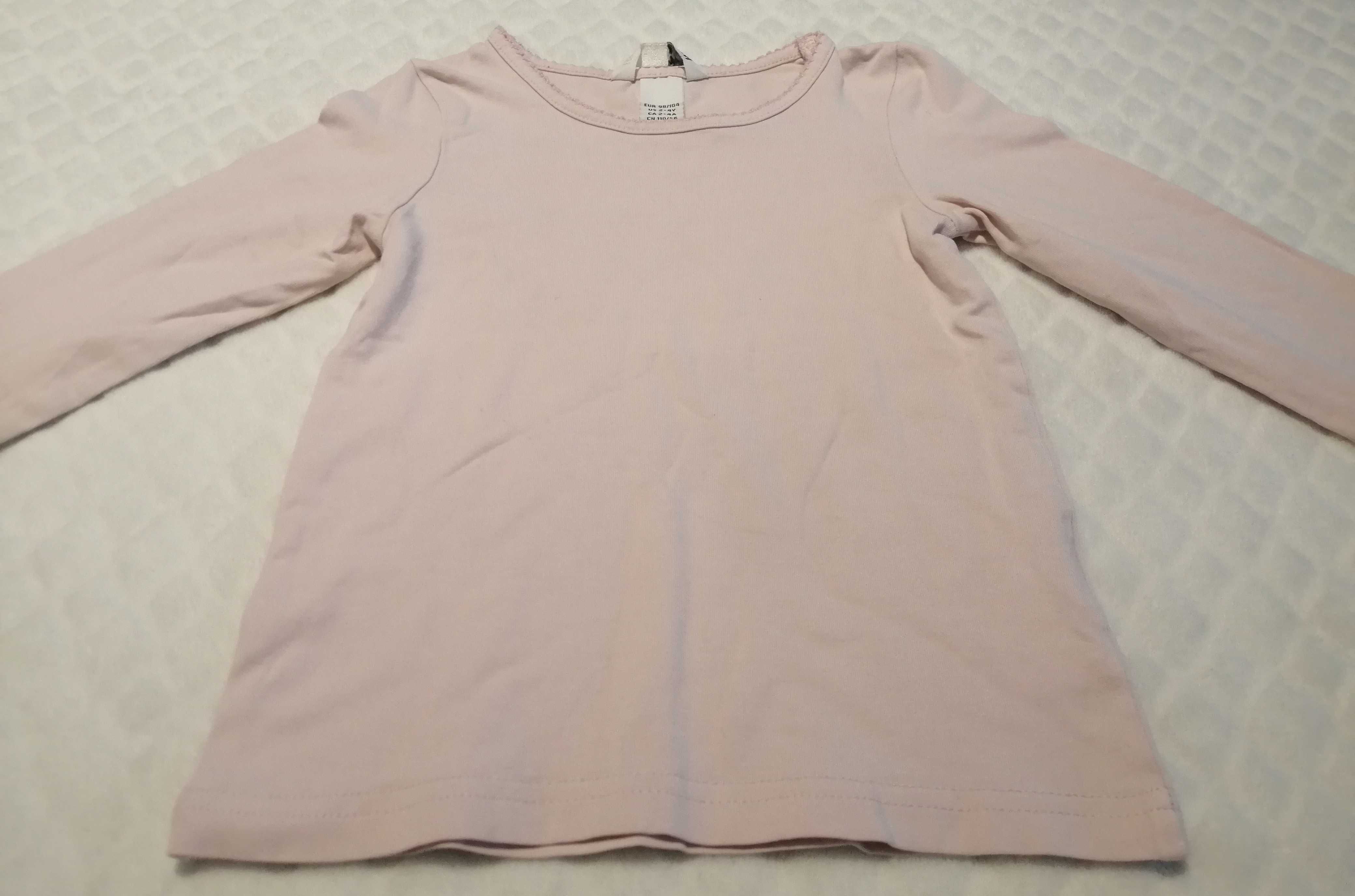 Koszulka dziewczęca, długi rękaw, H&M, 98-104, blady róż (Odzież)