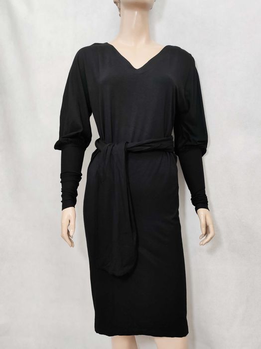 Luźna sukienka z wiskozy czarna z paskiem LA REDOUTE 40/42 XL SU0335A