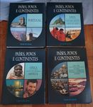 Livros de história, ciência e continentes, novos
