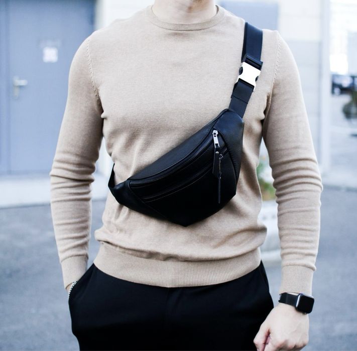 Шкіряна чоловіча сумка бананка, мужская кожаная бананка сумка барсетка