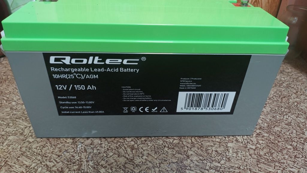 Акумулятор Qoltec 12V 150Ah agm модель 53068