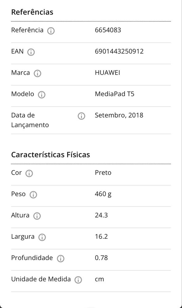 Tablet HUAWEI MediaPad T5 (10.1'' - 32 GB - 3 GB RAM - Wi-Fi - Preto)