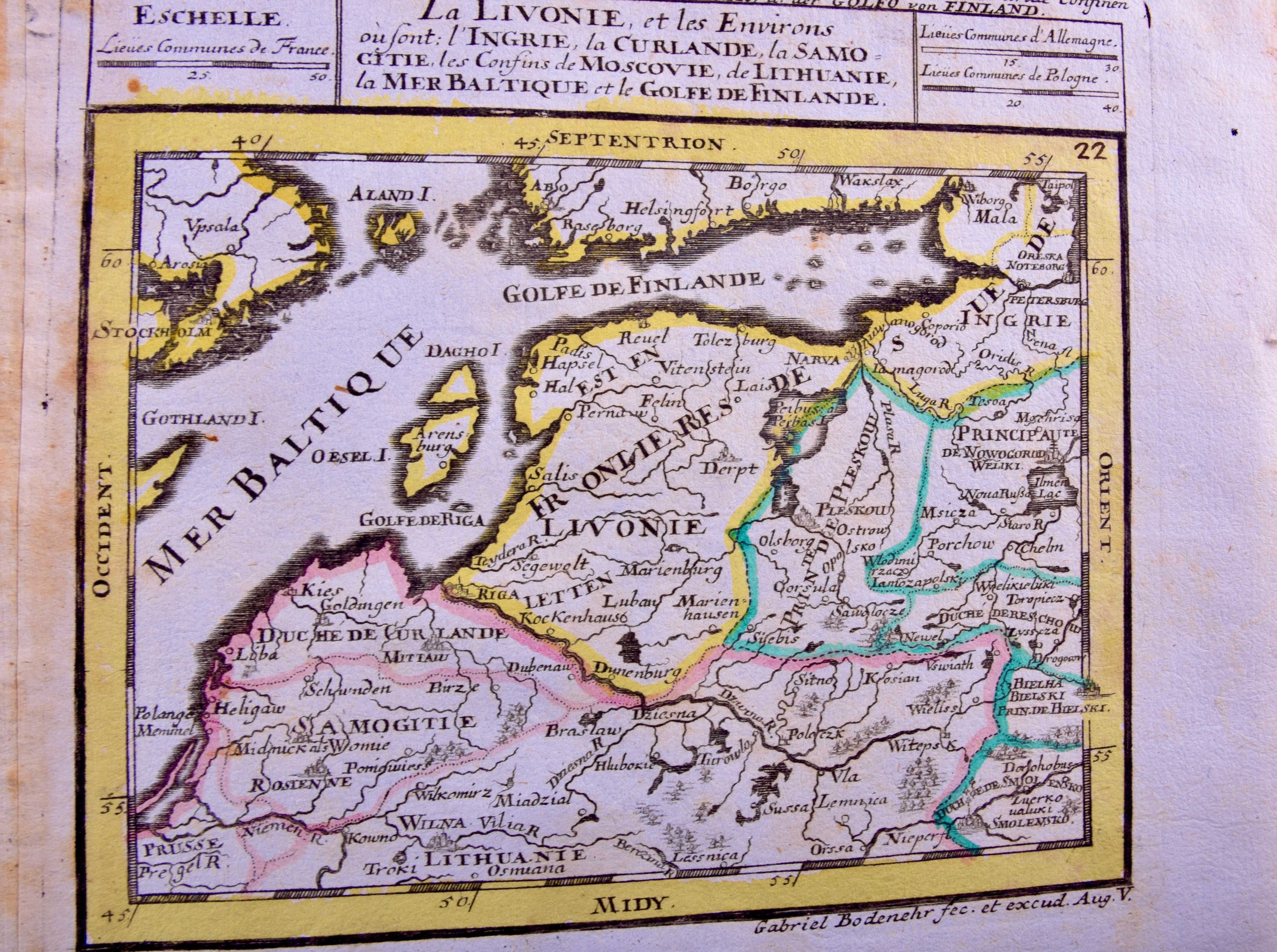 Mała mapa Estonia i Łotwa 1720 r Gabriel Bodenehr