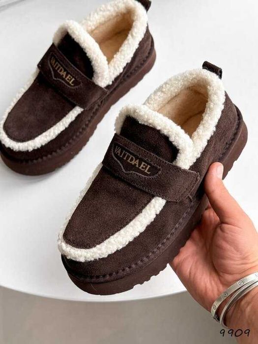 Угги-лофери жіночі натур. замша, зимові лофери шоколад, лоферы 36-41р