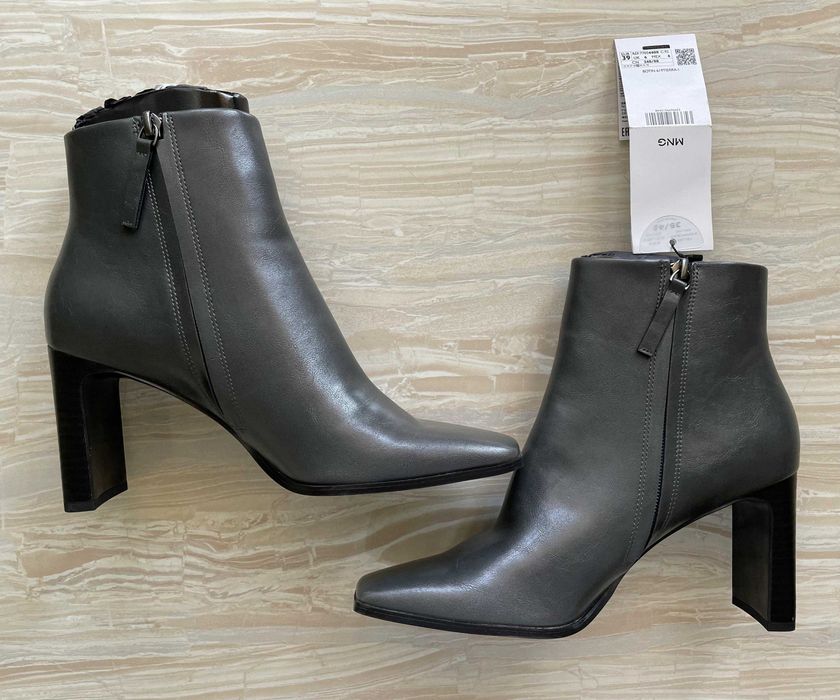 Трендові черевики ботильйони на прямокутних підборах mango, сірі