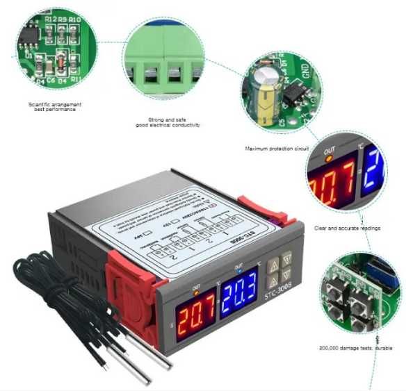 Терморегулятор STC-3008 2х канальний на 220 В контролер термостат