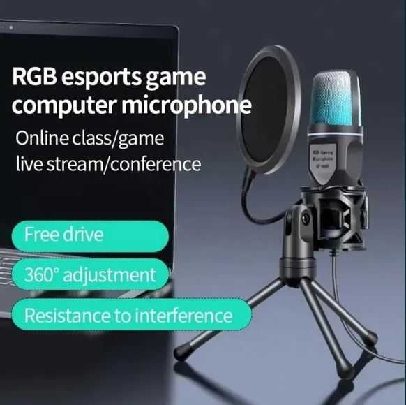 USB-мікрофон RGB Професійний конденсаторний мікрофон для ПК Комп'ютера