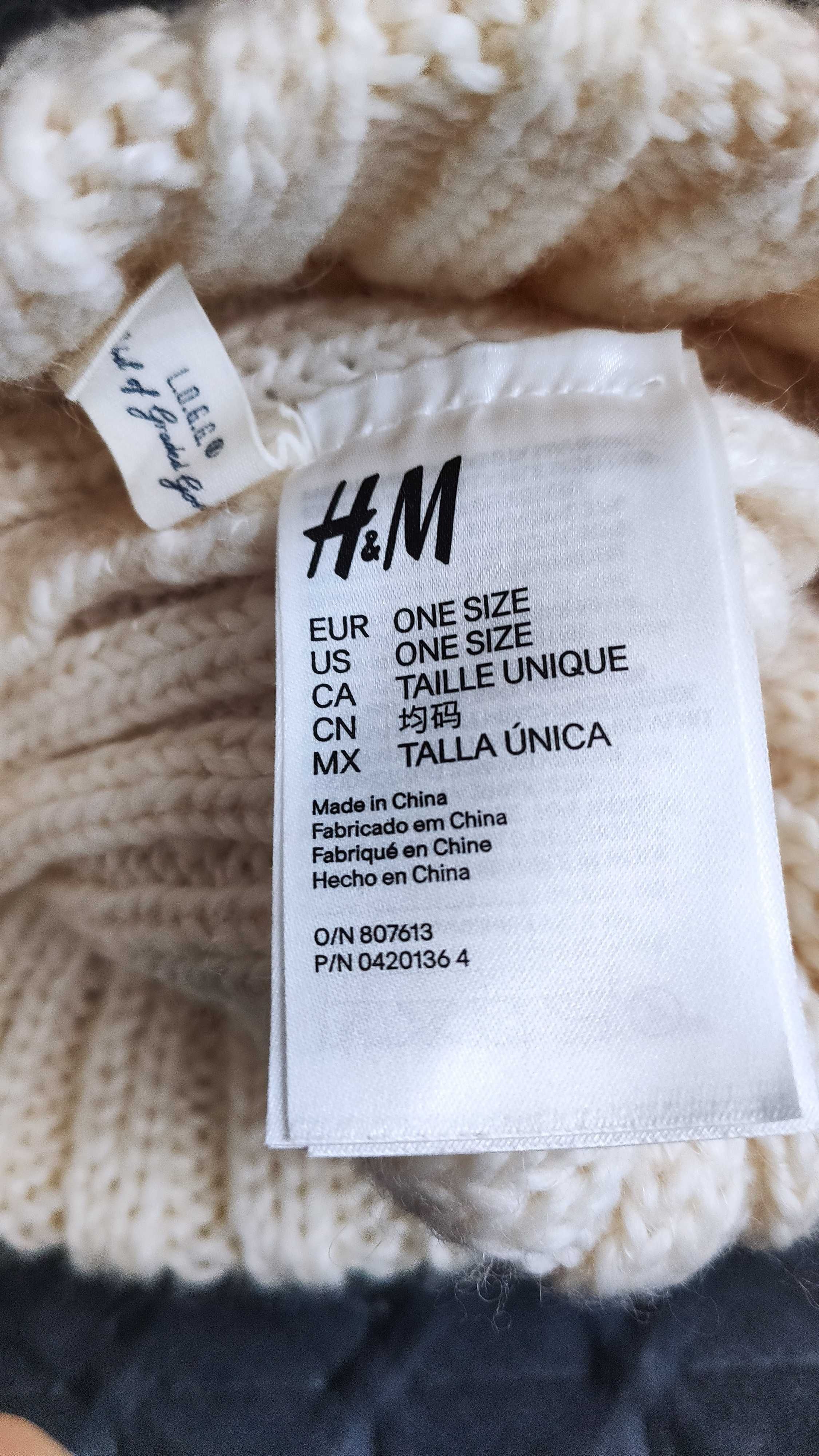 Czapka H&M, pompon, super ciepła 50% welna