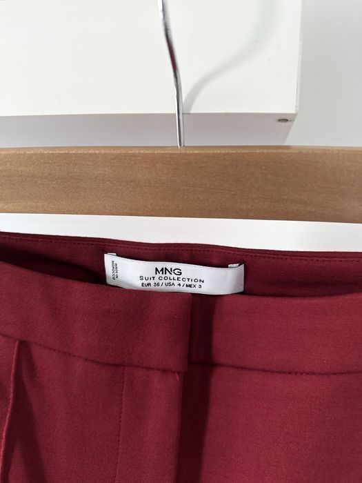 Spodnie w kant mango malinowa czerwień malinowe elastyczne wysoki stan