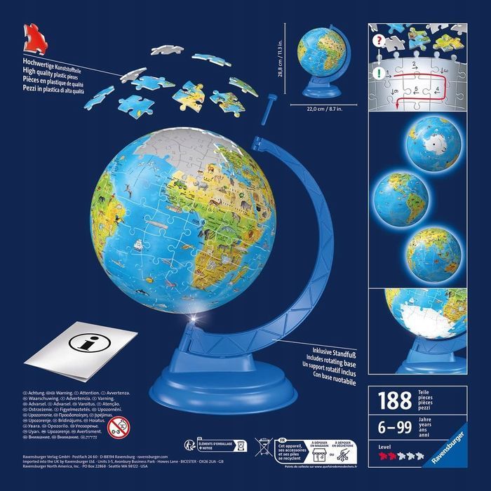 puzzle edukacyjne 3d ball - podświetlany globus
