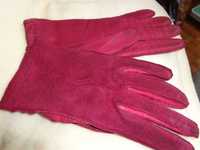 Rękawiczki damskie wiśniowe zamszowe
