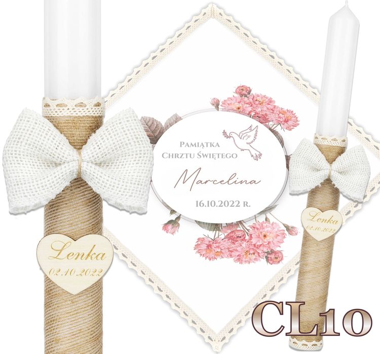 Szatka i świeca do chrztu gromnica ECO Chrzest Komunia BOHO Rubin CL