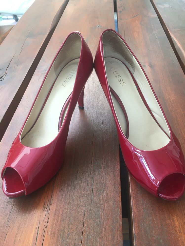 Guess skóra lakierowana czerwone szpilki peep toe na platformie roz 41