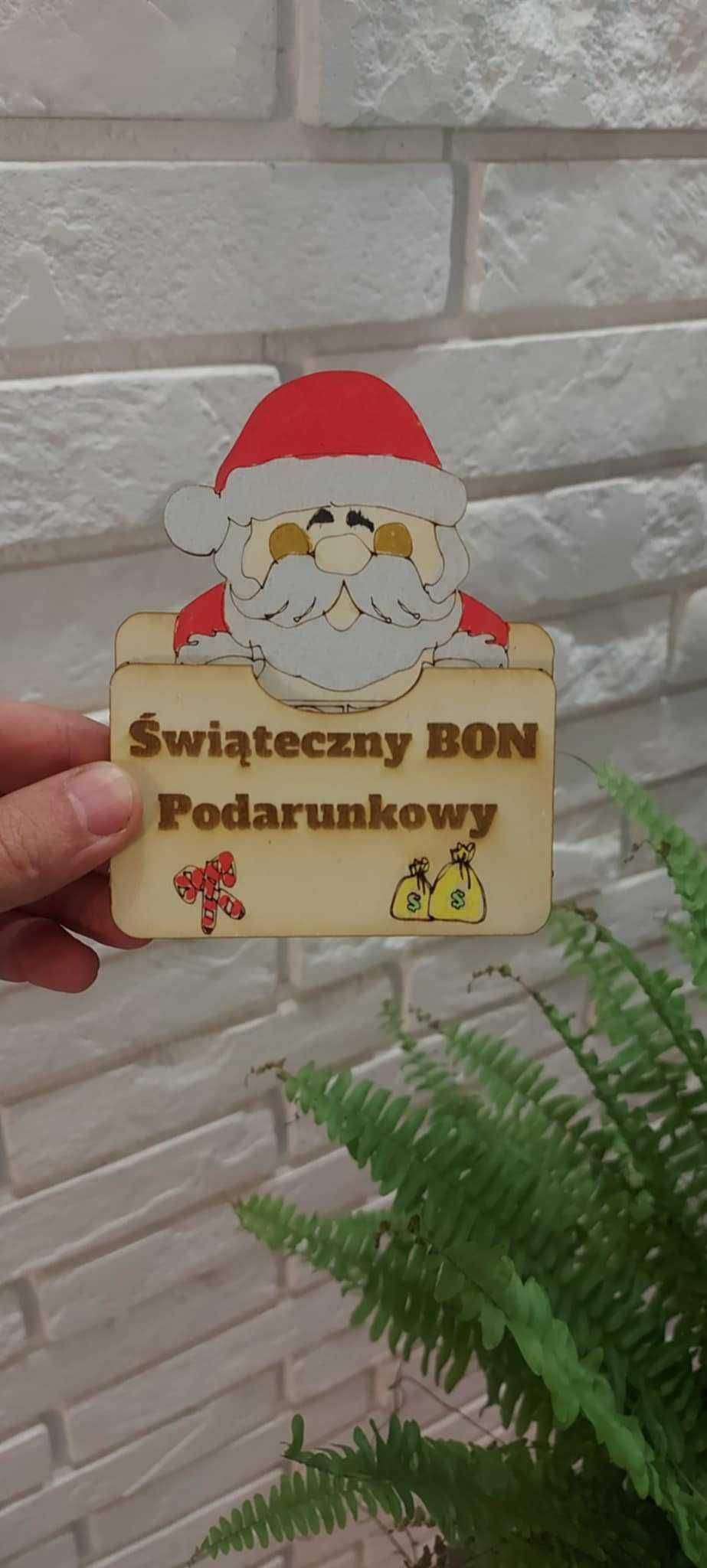 Świąteczny bon podarunkowy ze sklejki na pieniądze lub kartęupominkową