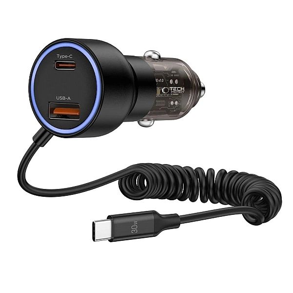 Ładowarka samochodowa CC05/2-porty PD60 W + kabel USB-C - czarna