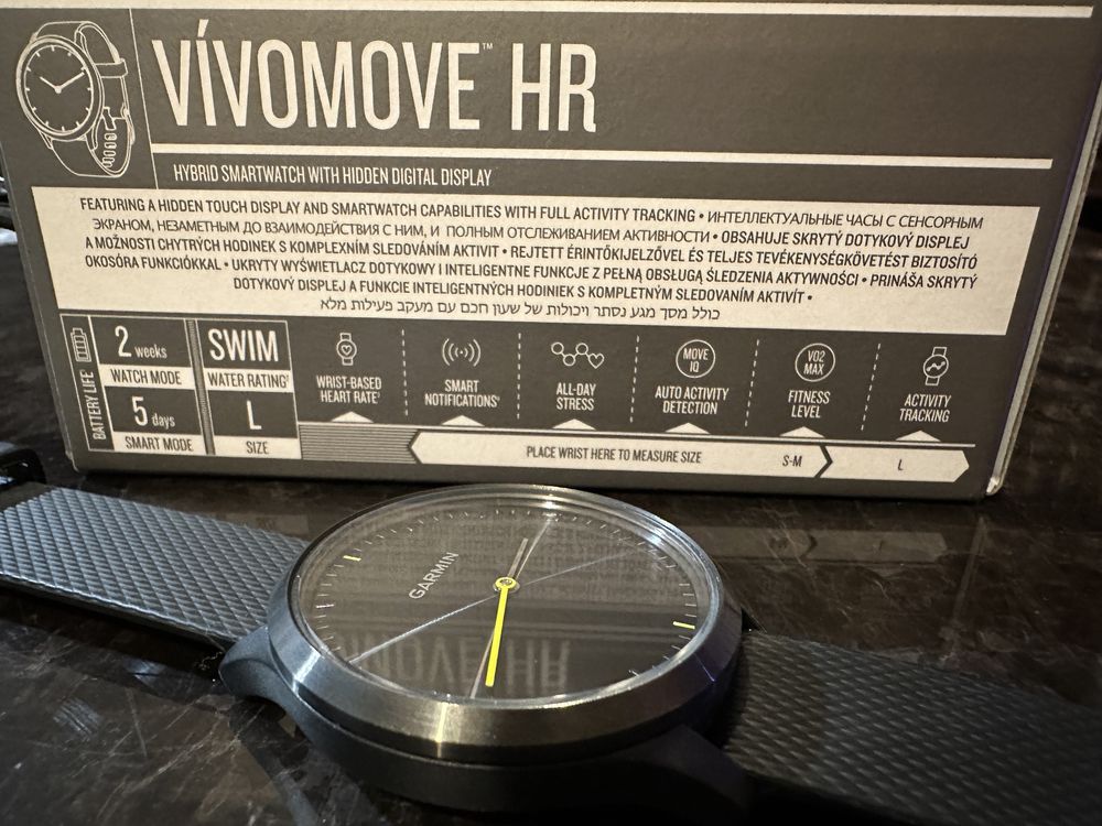 GARMIN Vivomove HR Czarny zegarek, rozmiar L, smartwatch