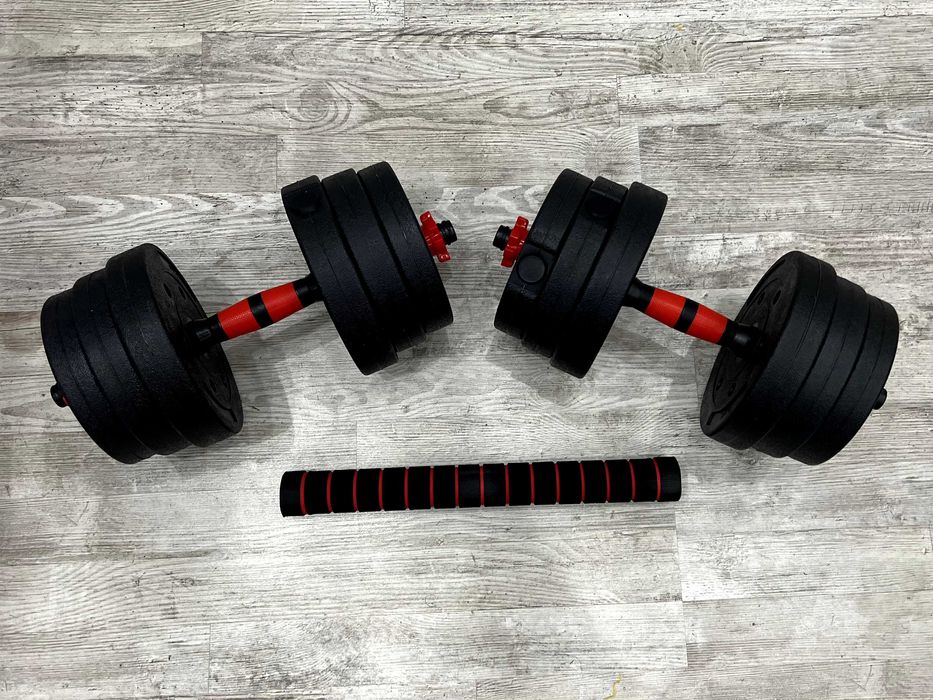 Zestaw Hantle Regulowane na Gryf 20KG Bitumiczne Sztangielki Ćwiczenia