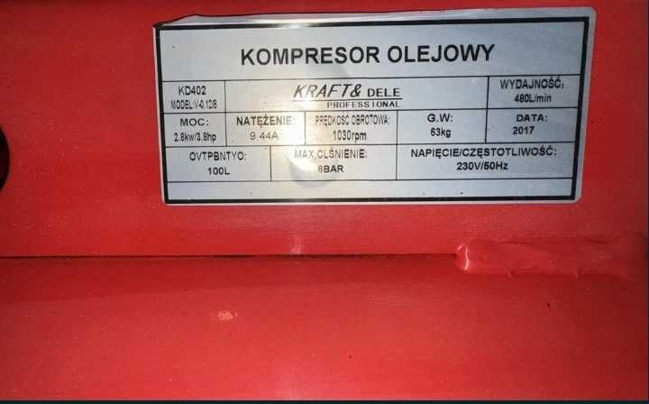 Kompresor olejowy Kraft Dele 100 l. Mało uzywany. 100%sprawny