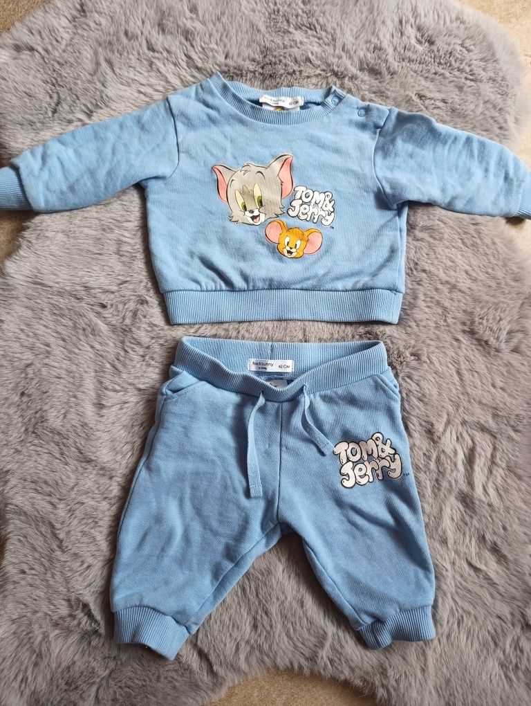 Komplet niemowlęcy 62 błękitny tom i Jerry kot mysz z bajki dla chłopc