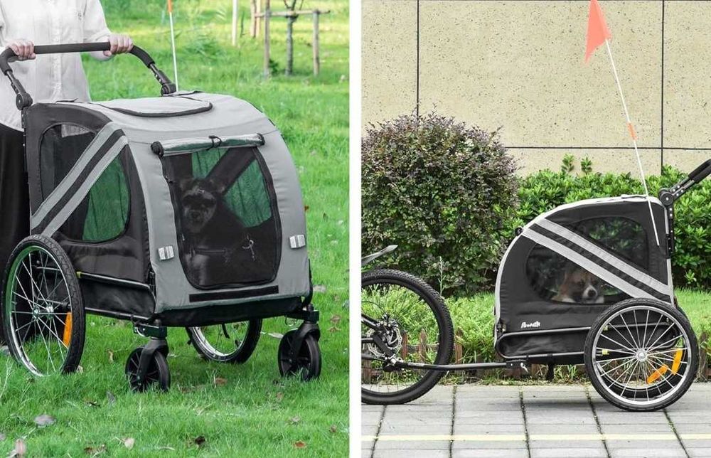 Przyczepa rowerowa dla psa 2w1 Jogger dla zwierząt z odblaskową flagą