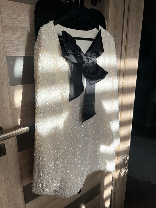 H&M sukienka z cekinami cekinowa z kokarda viralowa 38 M