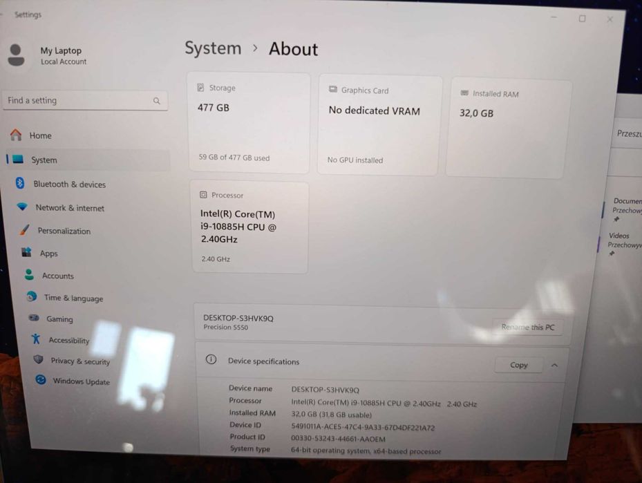 Dell Precision 5550 i9-10885H 32GB T2000 Touch UHD+ 512GB SSD Win 11