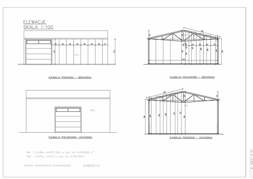 Hala , budynek gospodarczy, 14m x 11.48m x 4.25m z płyty warstwowej