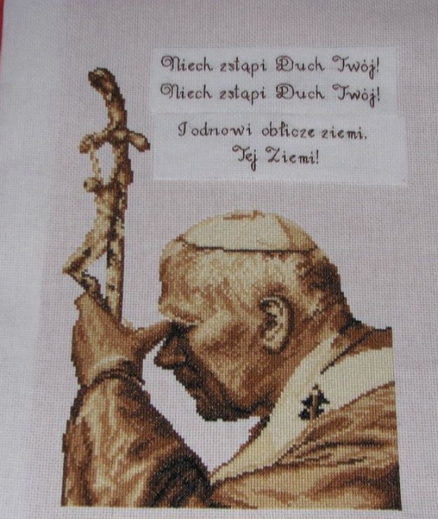 Obraz Papiez JPII haft krzyzykowy
