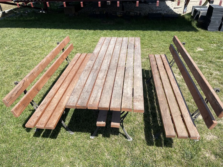Stół + 2x ławki ogrodowe - drewno //