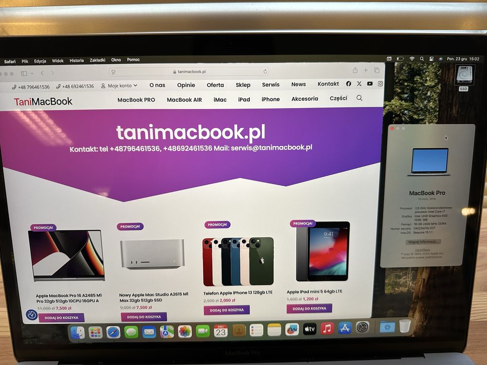 Laptop Apple MacBook 15 A1990 i7 16gb 512gb sequoia A/B fv23
